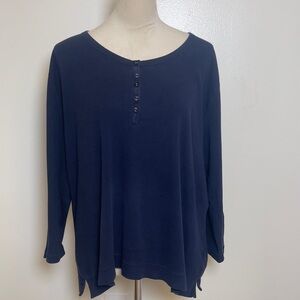 Women’s 2X Navy Henley Top Soft Cotton Long Sleeve Casual Basic